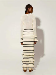 Knitted Contrast Color Striped Layered Maxi Dress