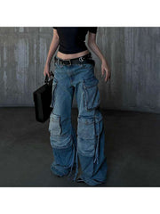 Wide Leg Cargo Low Rise Jeans