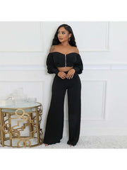 Long Sleeve Zipper Wide Leg Pant Sets