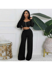 Long Sleeve Zipper Wide Leg Pant Sets