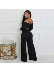 Long Sleeve Zipper Wide Leg Pant Sets