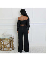 Long Sleeve Zipper Wide Leg Pant Sets