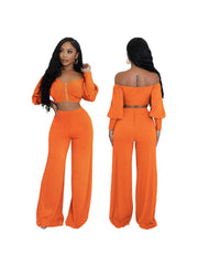 Long Sleeve Zipper Wide Leg Pant Sets