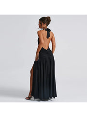 Halter Split Hem Backless Maxi Dress