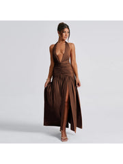 Halter Split Hem Backless Maxi Dress