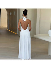 Halter Split Hem Backless Maxi Dress