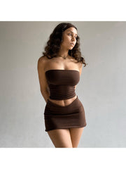 Solid Color Straight Across Bodycon Skirt Sets