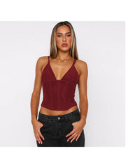 Solid Deep V Neck Girdle Bare Waist Tanks