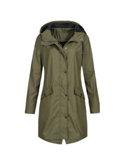 Clasp Hooded Stand Collar Long Parka Jackets