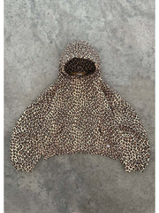 Leopard Printed Loose Hooded Sweatpants Set