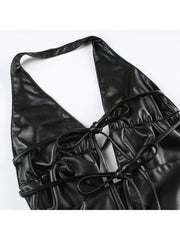 Halter Tie-wrap Backless Leather Tanks