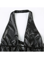 Halter Tie-wrap Backless Leather Tanks