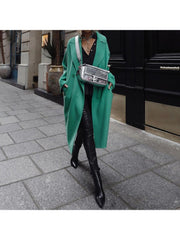 Solid Color Buckle Tweed Long Coats