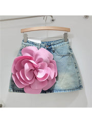 Flower Decor Patchwork Denim Skirts