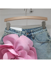 Flower Decor Patchwork Denim Skirts