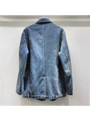 Flower Chain Lapel Distressed Denim Jacket