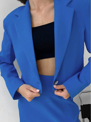 Pure Color Split Hem Long Sleeve Blazers Skirt Sets