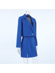 Pure Color Split Hem Long Sleeve Blazers Skirt Sets