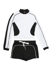 Contrast Color Fitted Zipper Coats Short Sets