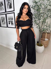 Cropped Tank Lace Up Wide Leg Pant Sets