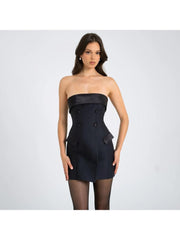 Plain Strapless Buckle Tailored Mini Dress