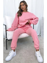 Pure Color Drawstring Long Sleeve Pant Sets