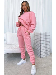 Pure Color Drawstring Long Sleeve Pant Sets