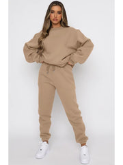 Pure Color Drawstring Long Sleeve Pant Sets