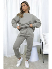 Pure Color Drawstring Long Sleeve Pant Sets