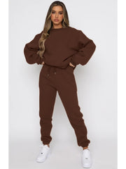 Pure Color Drawstring Long Sleeve Pant Sets