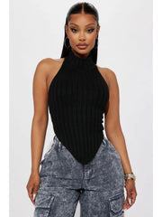 Knitted Irregular Halter Backless Fitted Tanks