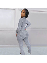 Knitted Double-Slider-Zipper Coats Pant Sets