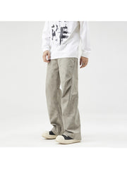 Jacquard Weave Loose Men's Khaki Long Pant