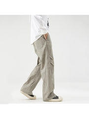 Jacquard Weave Loose Men's Khaki Long Pant