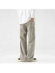 Jacquard Weave Loose Men's Khaki Long Pant