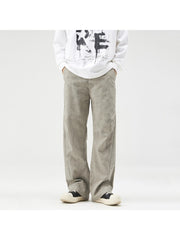 Jacquard Weave Loose Men's Khaki Long Pant