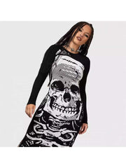 Skull Print Long Sleeve Maxi Dress