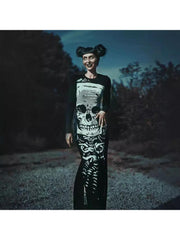 Skull Print Long Sleeve Maxi Dress