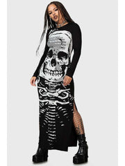 Skull Print Long Sleeve Maxi Dress