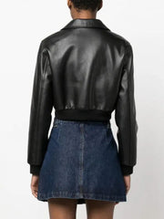 Metal Heart Buckle PU Lapel Cropped Jackets