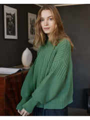 Solid Color Lantern Sleeve Loose Sweater Sets