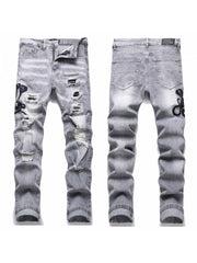 Ripped Washed Mid-rise Men's Jeans