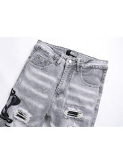 Ripped Washed Mid-rise Men's Jeans