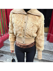 Fluff Patchwork Single Breasted Faux Fur