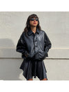 PU Patchwork Loose Zipper Lapel Peacoat