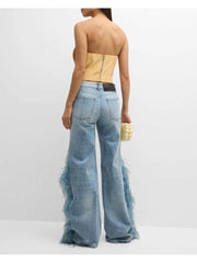 Fake Fur Patchwork Denim Wide Leg Jeans