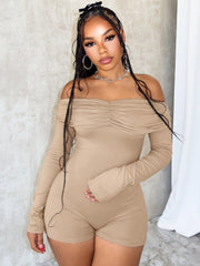 Plain Ruched Off Shoulder Fitted Rompers