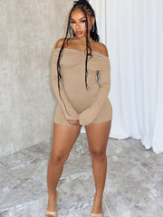 Plain Ruched Off Shoulder Fitted Rompers