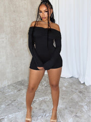 Plain Ruched Off Shoulder Fitted Rompers