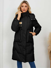 Stand Collar Hooded Pockets Long Down Coats